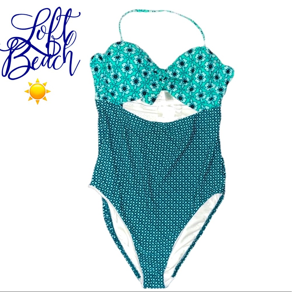 LOFT Teal and White One Piece Swimsuit